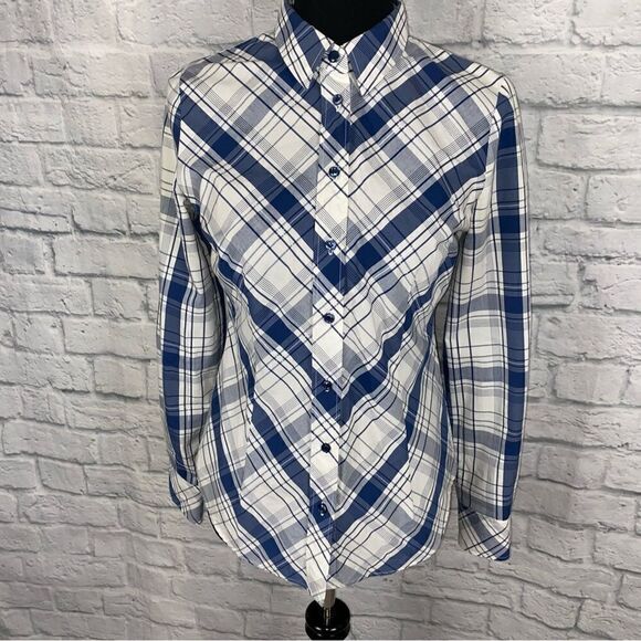 New York & Co stretch Longsleeve cotton blend button down top sz Small - Picture 1 of 9